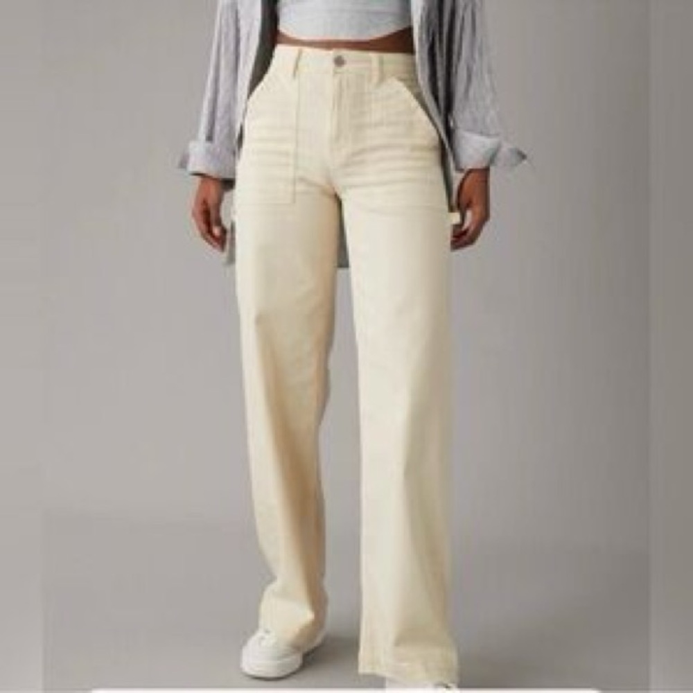 American Eagle Outfitters Cream Flare Jeans